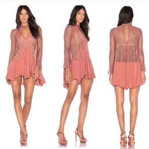 NWT Free People Lace Secret Origins Tunic Dusty Mauve size XS